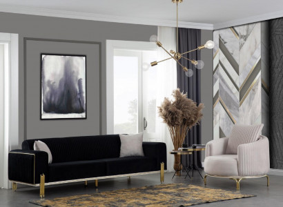 Moderne Sofagarnitur Dreisitzer Sessel Polster Set Mit Edelstahl 2tlg